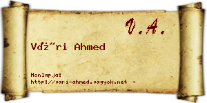 Vári Ahmed névjegykártya